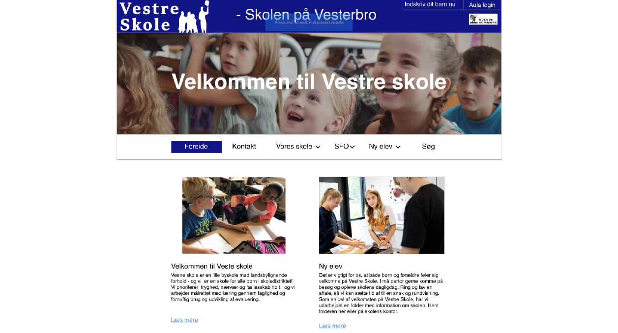 Re-design af Vestre skoles side